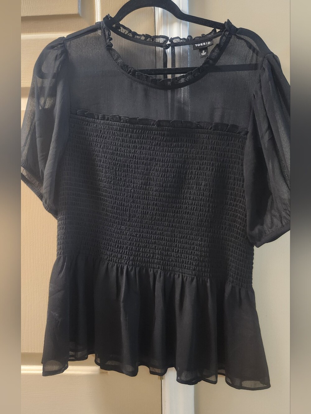 torrid Black Sheer Smocked Peplum Blouse